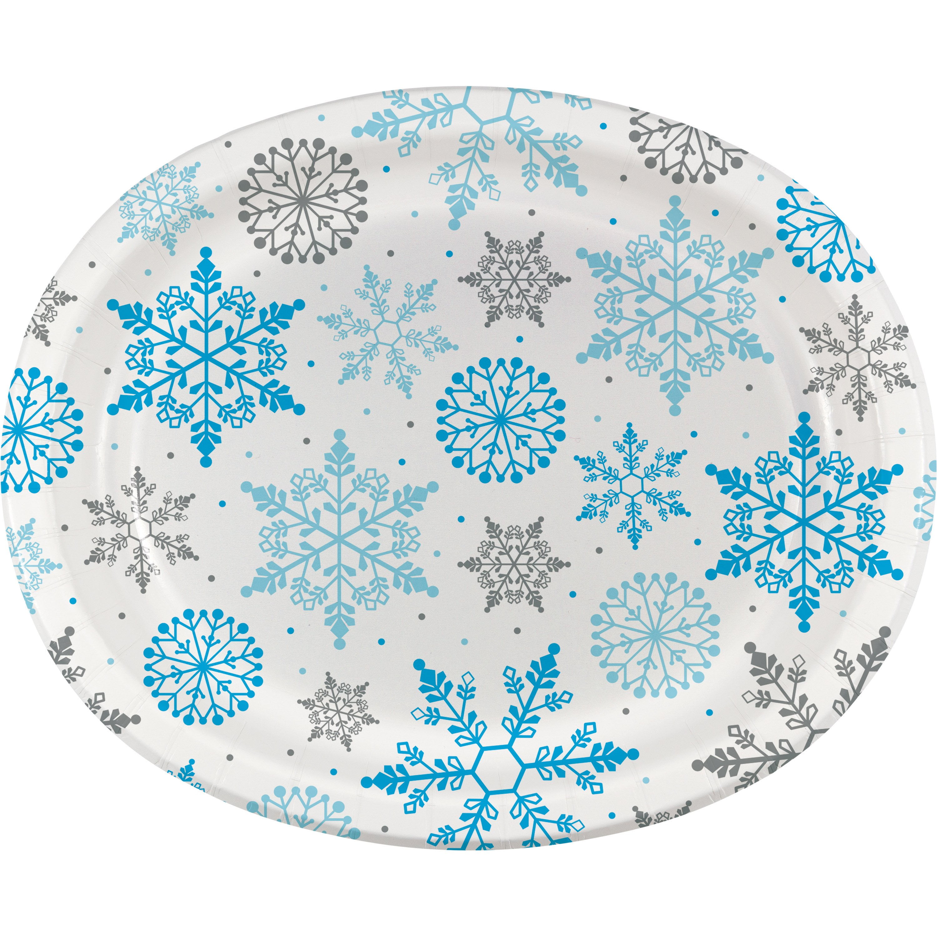 Winter Snowflake 12"W x 10"L Paper Oval Banquet Plates,Pack of 8 EA