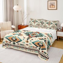 Homewish Triangle Aztec Child Twin Sheet Sets, Vintage Western Bohemian Twin Fitted Sheet, Rustic Theme Flat Sheet, Super Cozy Room Decor, 3pcs