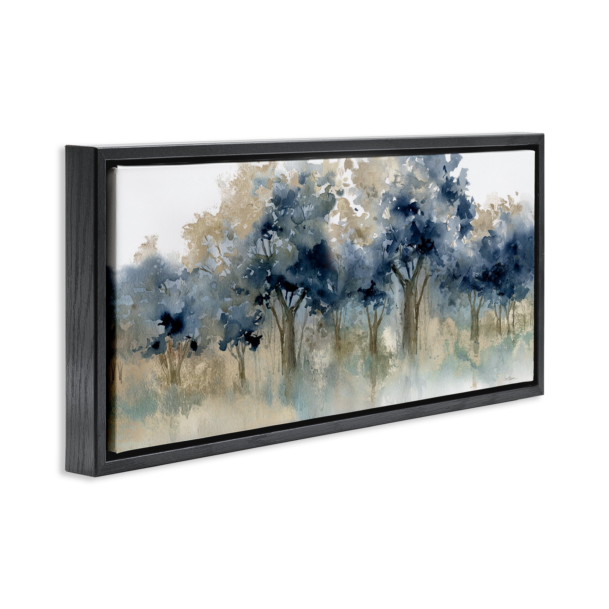 Stupell Industries Indigo Woodland Watercolor Study Black Framed Floater Canvas Wall Art, design by Carol Robinson
