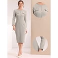 thumbnail image 2 of Vestido con botones en la parte delantera para mujer Vestidos elegantes de color de contraste de tweed Gris M, 2 of 5