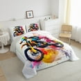 thumbnail image 3 of Feelyou Modern Motorcycle Print Bedding Comforter Set, Watercolor Artwork Twin Comforter Sets, Dirt Bike Lover Reversible Bedding Set, Microfiber Bedroom Decor, 2pcs, 3 of 8