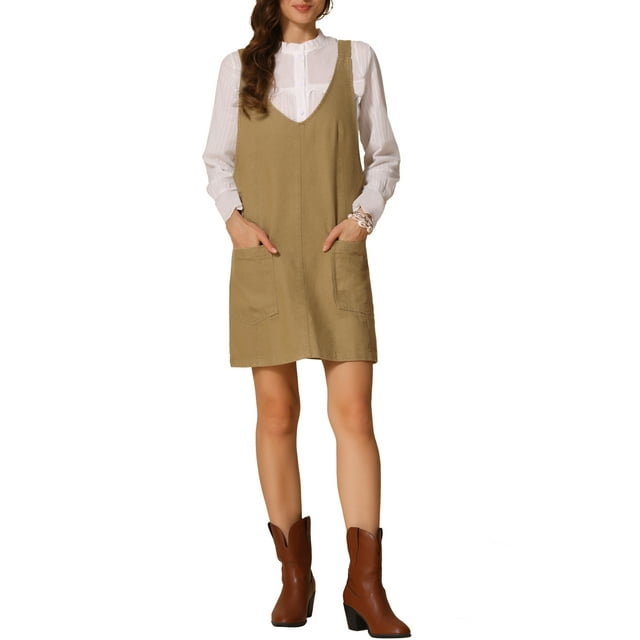 VESTIDO MINI DE MEZCLILLA SIN MANGAS CASUAL CON CORREA AJUSTABLE S DARK KHAKI