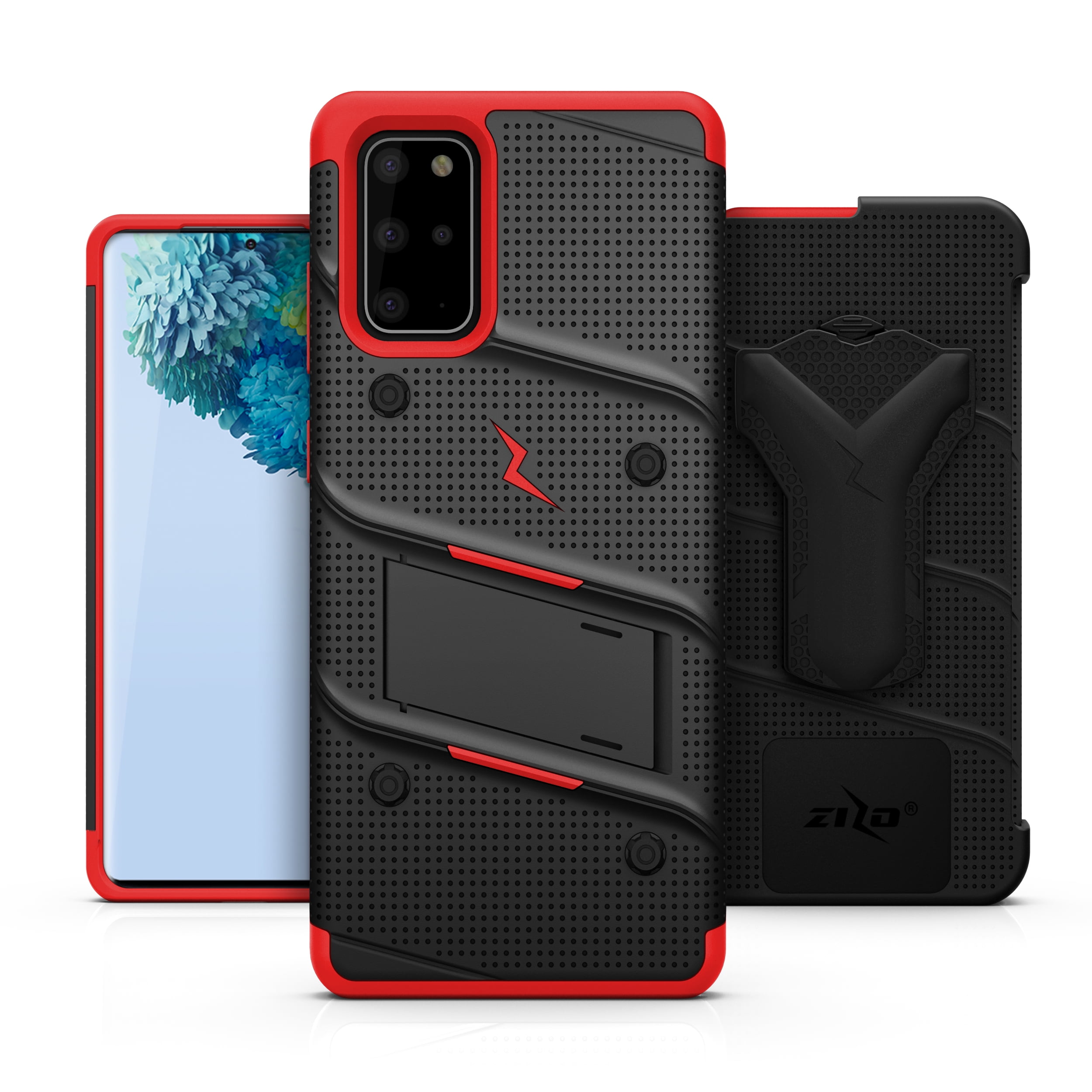 ZIZO BOLT Series for Galaxy S20 Plus Case with Kickstand Holster Lanyard - Black & Red