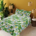 thumbnail image 2 of Ambesonne Daisy Print Fitted & Flat Sheet with Shams 4 Pcs Set, Chamomile Pattern Art, Queen, Yellow Reseda Green, 2 of 5