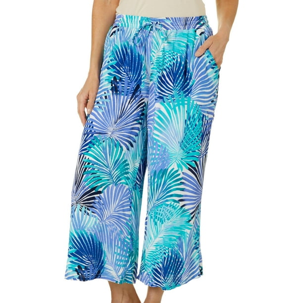 Hailey Lyn Hailey Lyn Womens Palm Print Gauze Capris Large Navy deep