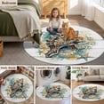 thumbnail image 6 of Summer Coastal Round Living Room Rugs 5 ft, Brown Retro Texture Conch Starfish Wood Grain Washable Area Rug with Non-Slip Sturdy Edge Binding Round Carpet for Entryway Kitchen Bedroom Bathroom, 6 of 9