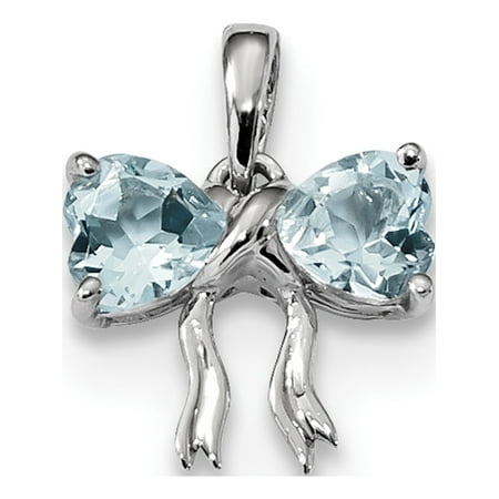 Aquamarine Jewelry - Leslies Fine Jewelry Designer 925 Sterling Silver Rhodium-plated Polished Aquamarine Bow (11.4x14.5mm) Pendant Gift