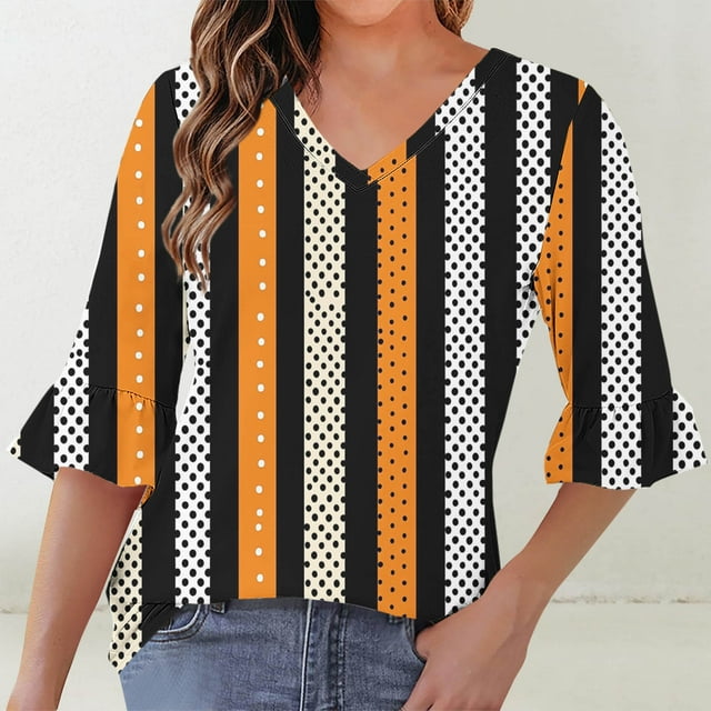 Ovbmpzd Hauts pour Femmes Col en V Noir Vintage Manches Courtes Volants Imprimés Graphiques T-Shirts Femmes Chemises TTG