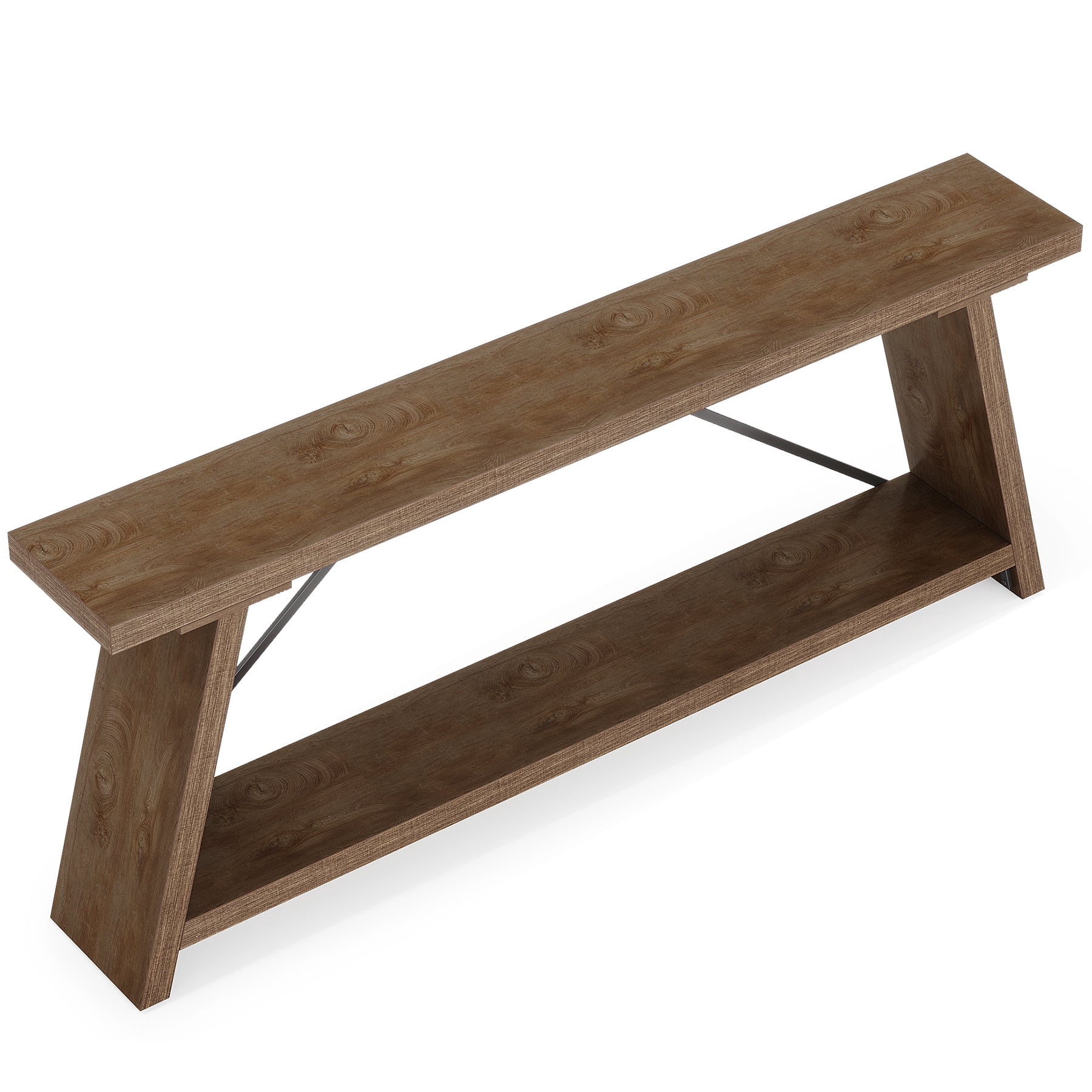 Fnova 70.87" Farmhouse Console Table for Entryway, 2-Tier Storage Long Narrow Wood Entryway Table, Metal Frame, Easy Assembly, Brown