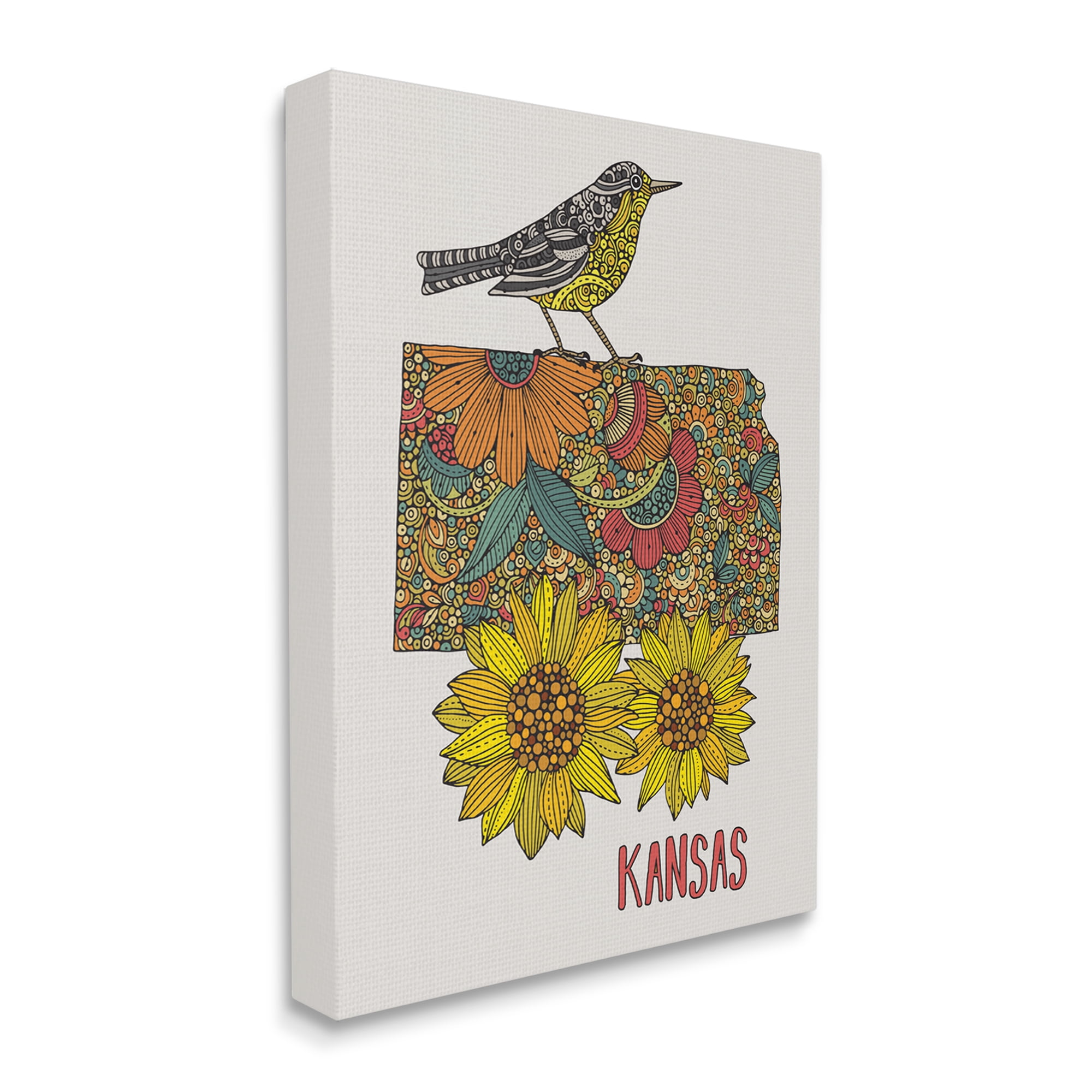 Stupell Industries Kansas Sunflower Blooms State Bird Detailed Pattern Graphic Art Gallery Wrapped Canvas Print Wall Art, Design by Valentina Harper