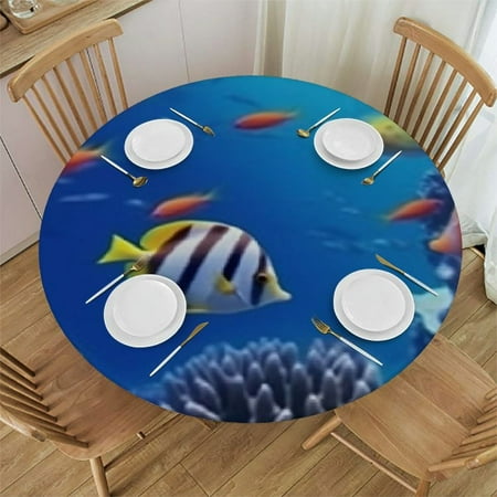 

Sheronv Corals Fish Round Tablecloth Stain Resistant Washable 100% Polyester Fabric Waterproof for Indoor and Outdoor Dining Wedding Parties - Various Sizes Available 54 -58