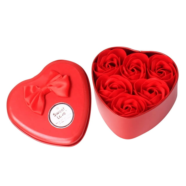 EGNMCR Fake Flowers, Artificial Flowers 6 Roses Soap Flower Tin Box Valentine's Day Creative Gift A Soap