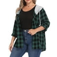 thumbnail image 3 of LoyisViDion Coat Women Hoodie Plaid Flannel Shirt Plus Size Long Sleeve Jacket Sweatshirt Blouse Green 10(XL), 3 of 7
