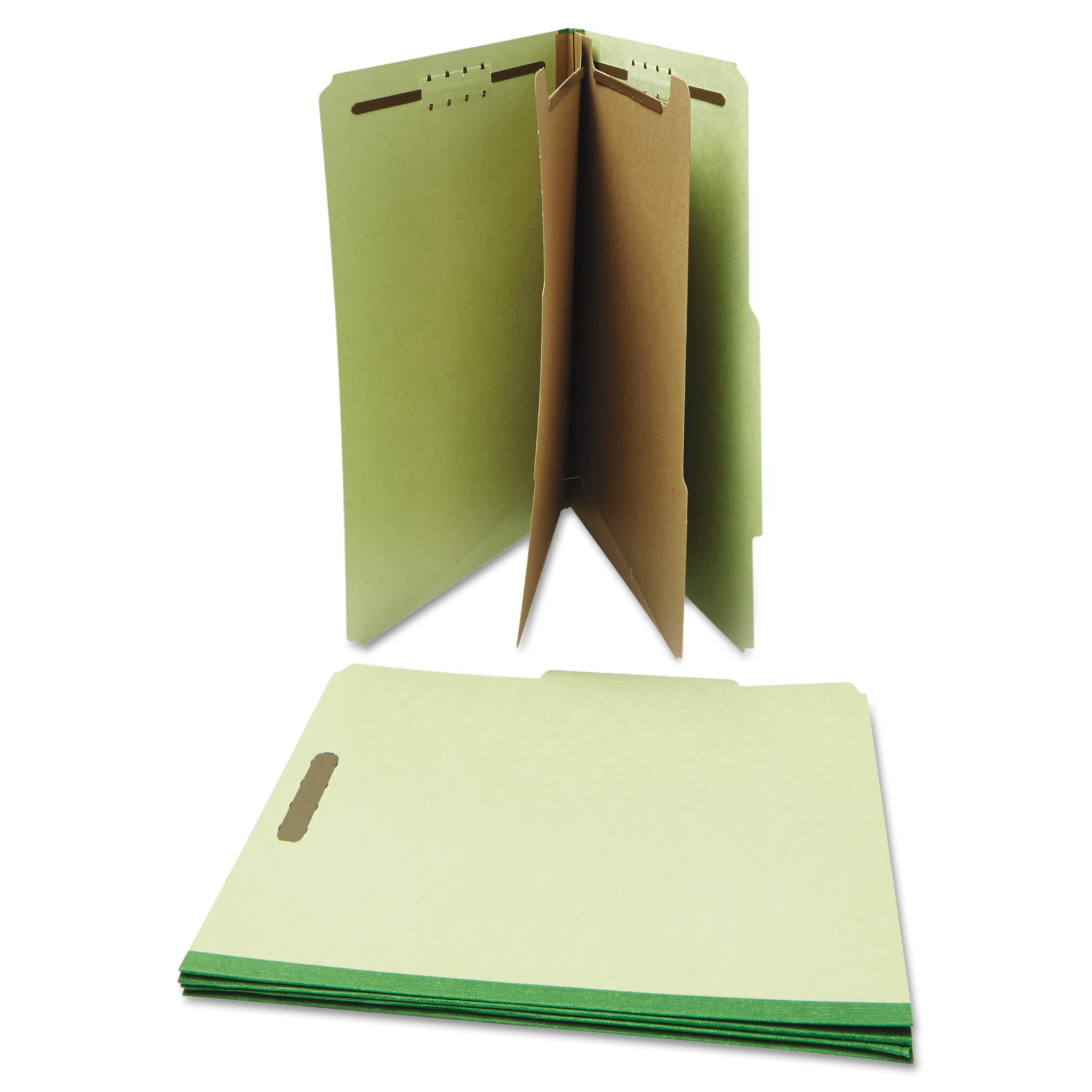 Six--Section Pressboard Classification Folders, 2 Dividers, Letter Size, Green, 10/Box