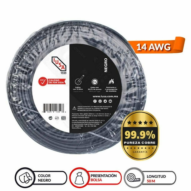 Cable Thhw-Ls Rohs Calibre 14 AWG IUSA Negro 50M negro