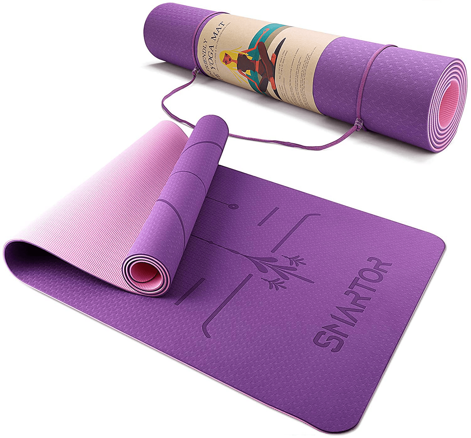 Yoga Pilates Mat Workout PVC Gym 6mm Fitness Non Slip Floor Exercise Carry Strap 