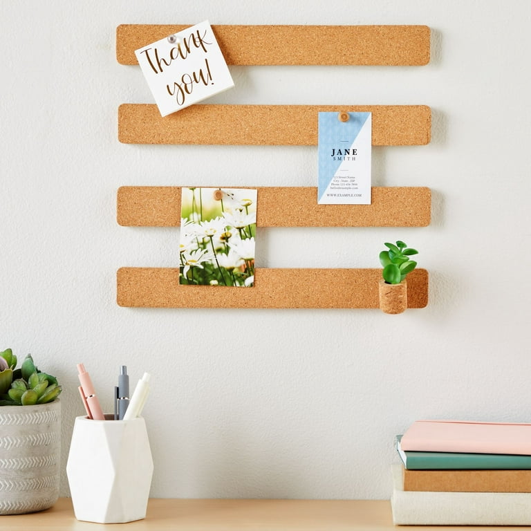 6 Pack Adhesive Cork Board Bulletin Bar Strips for Walls, 12x1.5 Pin Boards  with Tape for Office Supplies, Reminders, Notes 