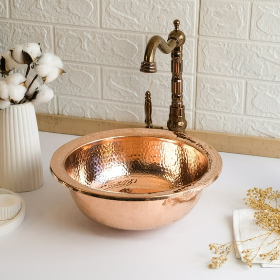 Handmade Round Dark Copper Drop-In Sink | Farmhouse Undermount/Drop-In Basin