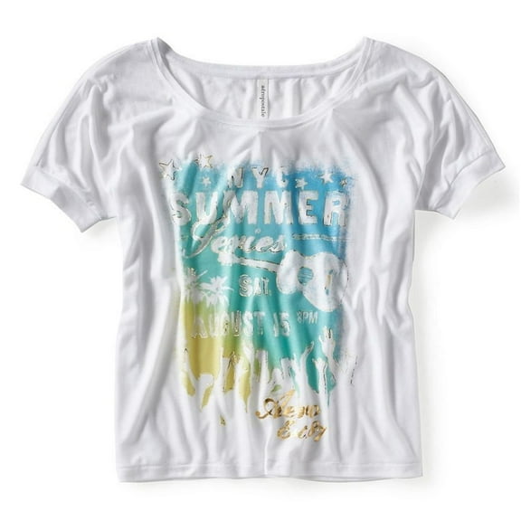 Aeropostale Womens Summerfest Dolman Graphic T-Shirt, White, Juniors, Large