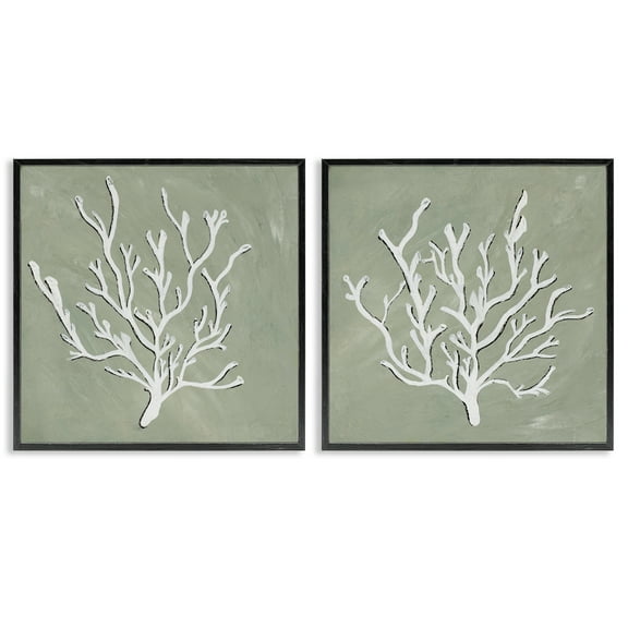 Stupell Industries White Coral Sketch Nautical & Beach Painting Black Framed Art Print Wall Art, 12 x 12, Set of 2
