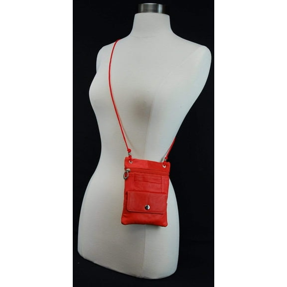 Genuine Leather Cross Body Bag With Front Button Pocket Orange