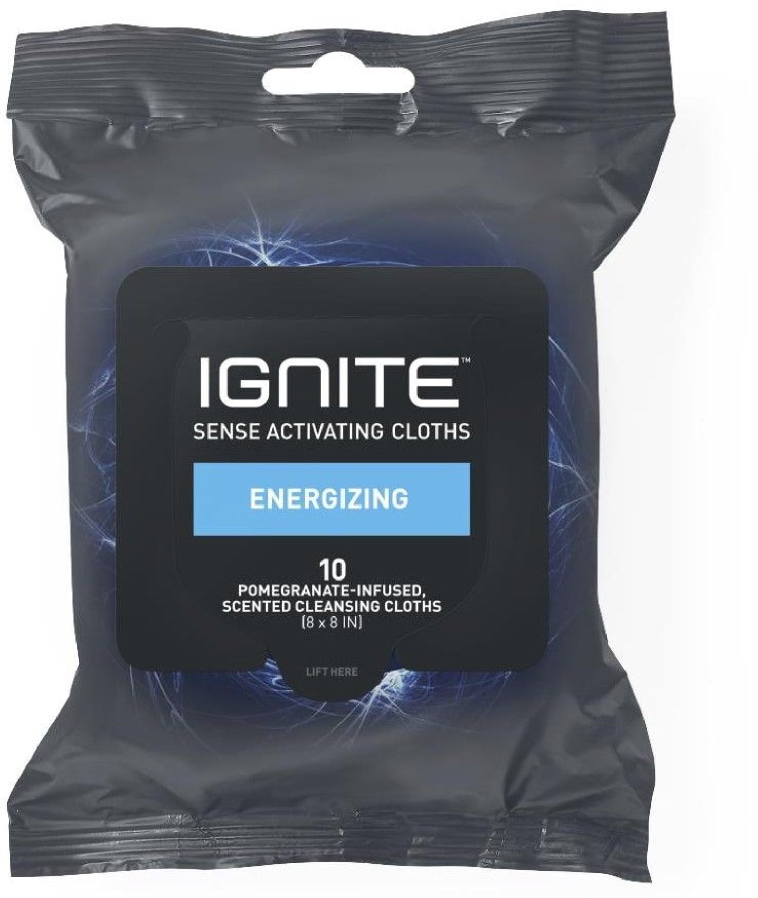 Ignite Sense Activating Mens Body Wipes, Energizing Pomegrante-Infused Scented Cleansing, 10 ct (Pack of 1)