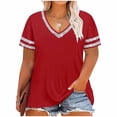 thumbnail image 2 of OSFVNOXV Plus Size Tops for Women Casual V-Neck Color Blocked Loose Fit Short Sleeve Pullover Shirts, 2 of 5