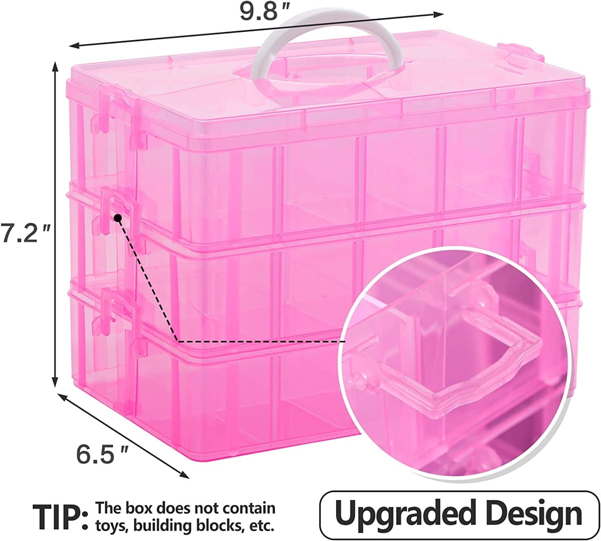 Casewin 3-Tier 30 Sections Transparent Stackable Adjustable Compartment Slot Plastic Craft Storage Box Organizer For Toy Desktop Jewelry Accessory Drawer Or Kitchen(Pink)