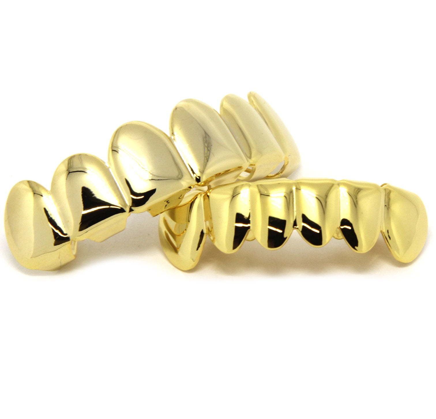 New 14K Gold Plated High Quality Big CZ Top & Bottom GRILLZ Mouth Teeth 