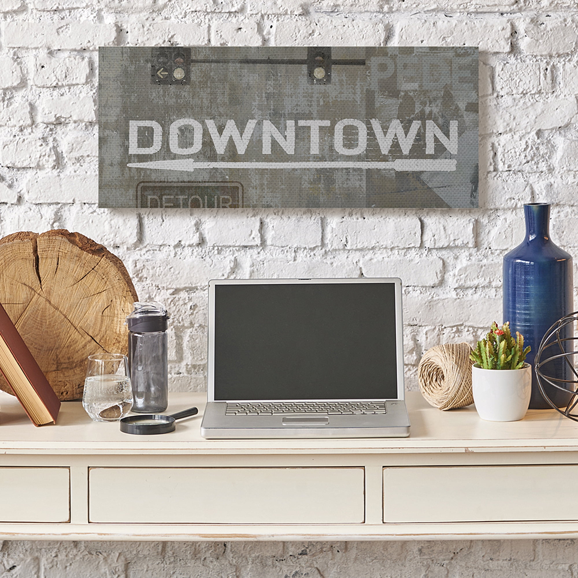 Stupell Industries Downtown Detour Traffic Light City Signs Neutral Grey,13 x 30,Designed by Luke Wilson