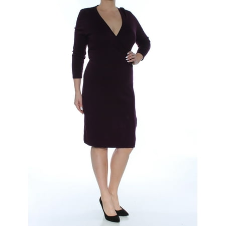 CALVIN KLEIN $134 Womens New 1369 Purple Sweater Long Sleeve Sheath Dress L B+B