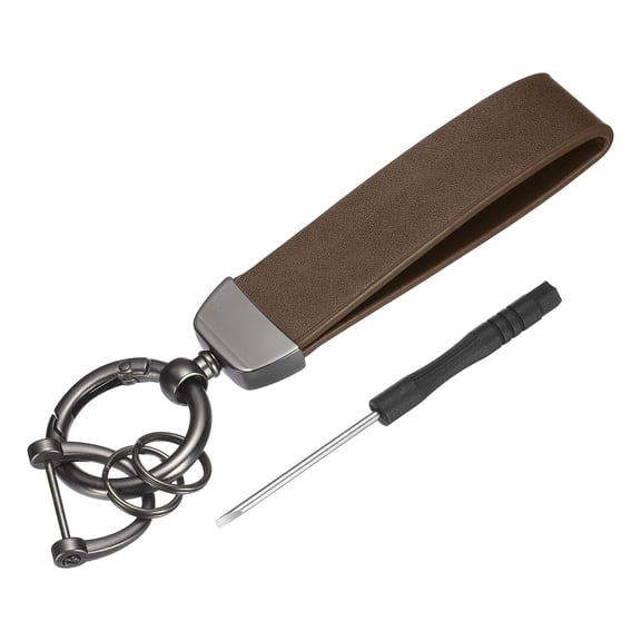 Uxcell 1 Set Car Key Chain Ring Clip 4.9 Inch Leather Keychain Key Fob Wristlet Keychain with Anti-Lost D Ring & Keyrings Fit Women Men for Home Car, Dark Brown Matt Gun