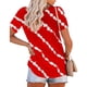 thumbnail image 3 of ICHUANYI Clearance Fashion Women Twill Button Neckline Short Sleeve Round Neck Casual T-shirt(Red, L) ICHUANYI WER2023081111229, 3 of 4