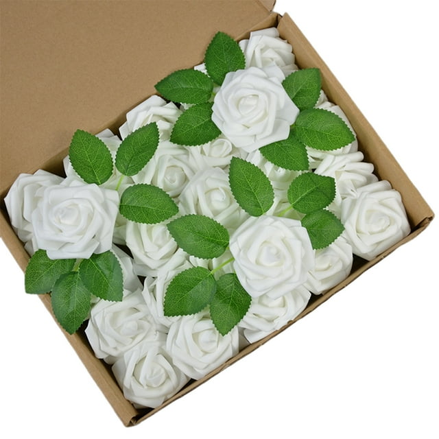 Yuarrent 25 piezas PE Artificial Rosa decorativa realista hogar escritorio boda fiesta ceremonia flor rama planta decoración Kits de decoración para fiestas champán