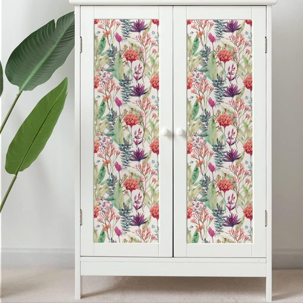 Watercolor Purple/Red/Green Grass Wildflower Floral Peel and Stick Wallpaper Wall Decor Self Adhesive Wall Paper Stick on Easy Peel Off Contact for Renter Apartment