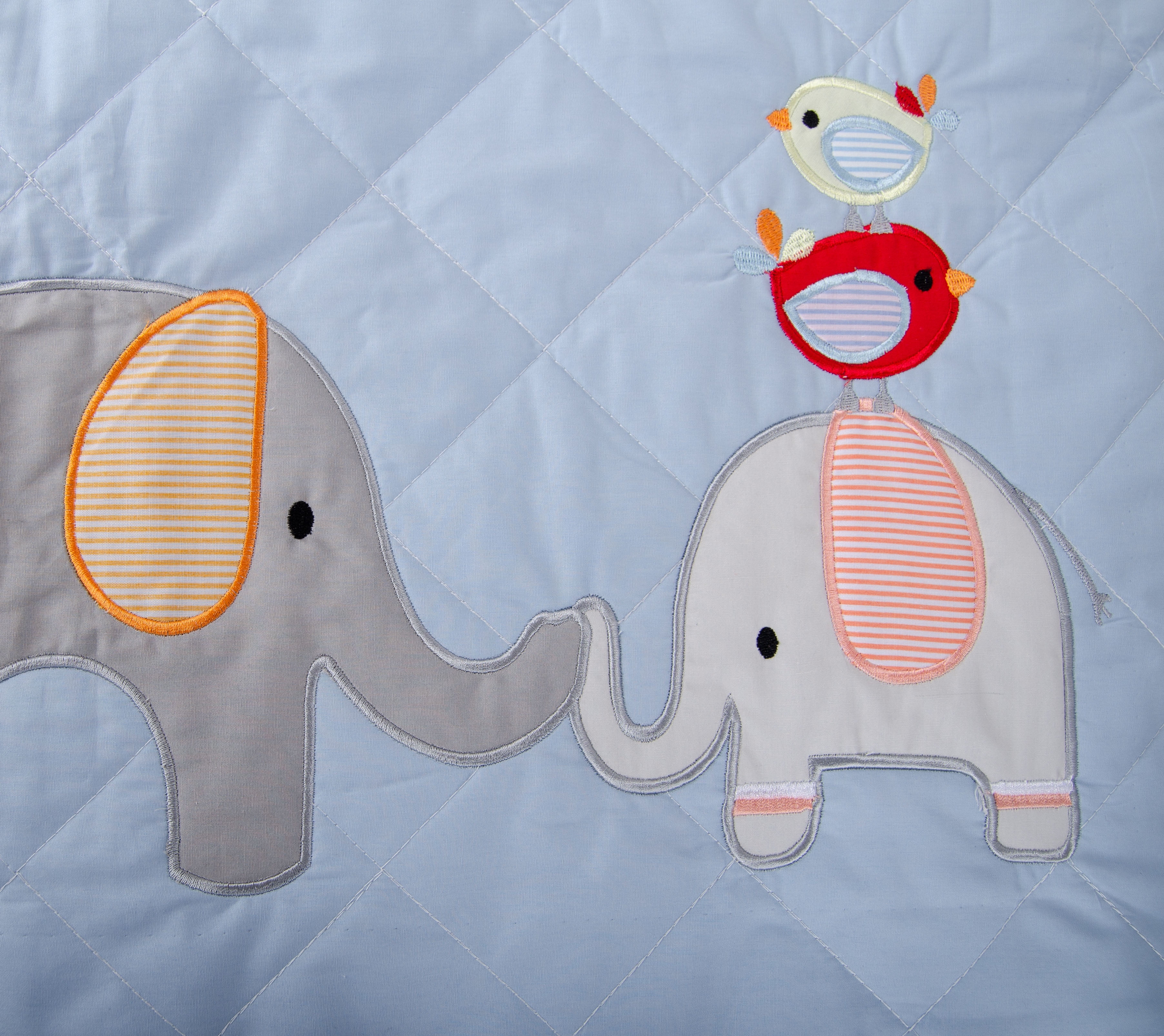 BabyFad Elephant Diamond Blue 100% Cotton 3 Piece Baby Crib Bedding Set