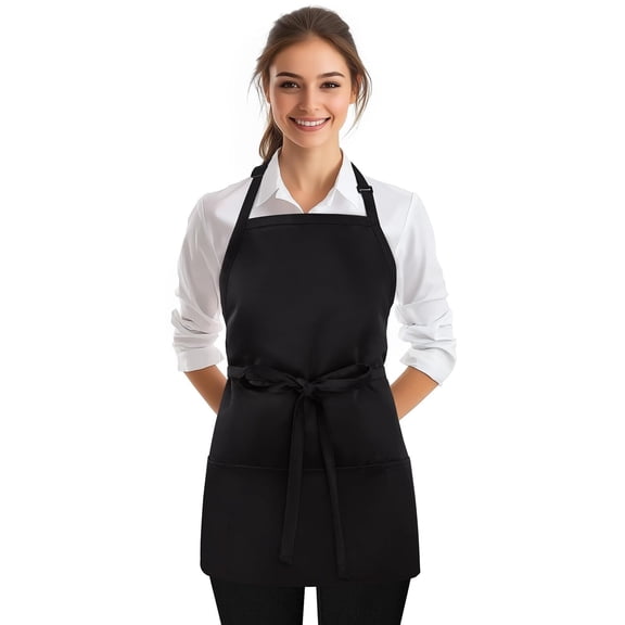 Kitchen Cooking Apron with 3 Pockets, Adjustable Bib Apron Chef Aprons for Women Men, Black