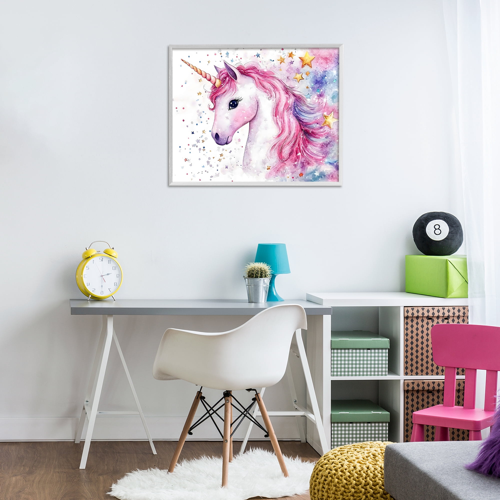 Stupell Industries Pink Mane Unicorn with Stars White Framed Giclee Art, design by Creative Studio