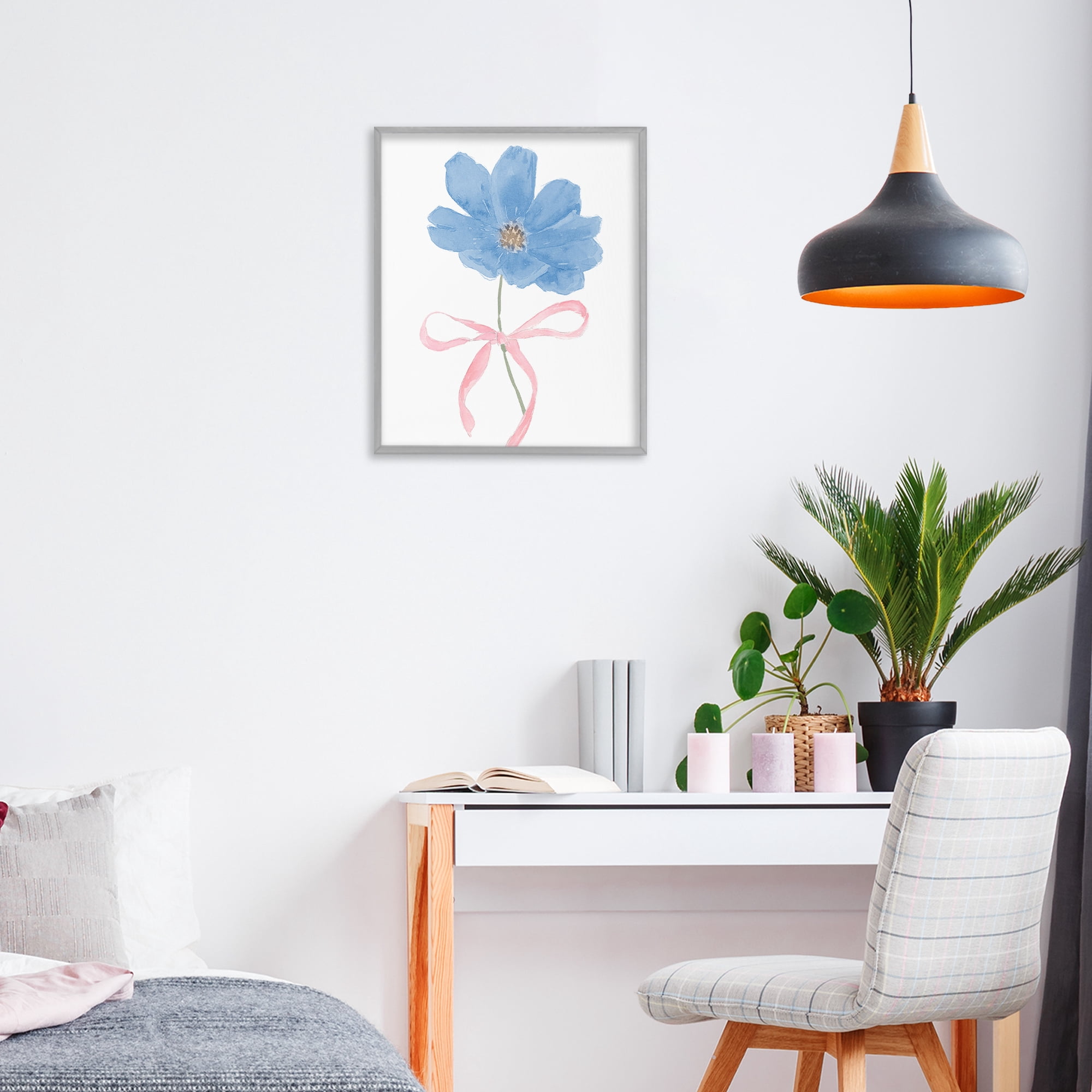 Stupell Industries Blue Bow Bloom Gray Framed Giclee Art, design by Lucille Price