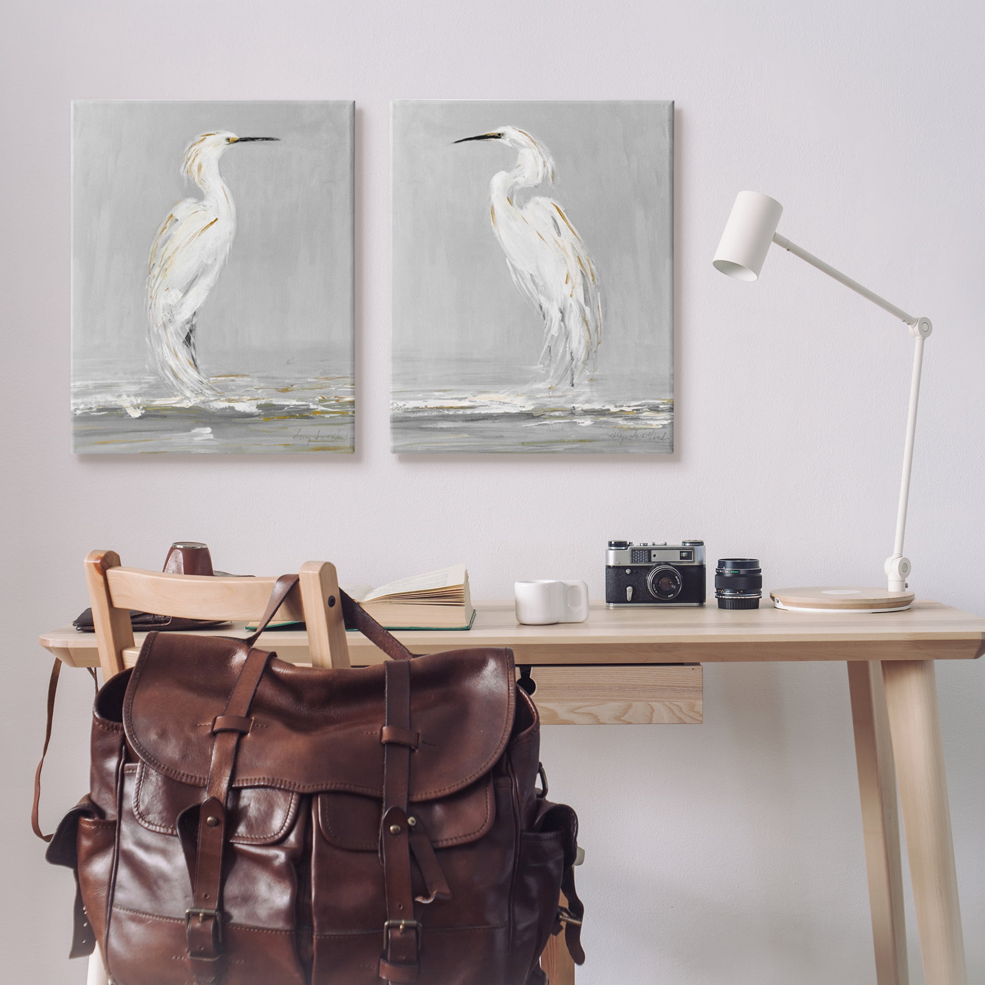 Stupell Industries Beautiful Tranquil Calming White Birds Nature Painting Coastal Painting Gallery-Wrapped Canvas Print Wall Art Set of 2, 24 x 30, Design by Sally Swatland