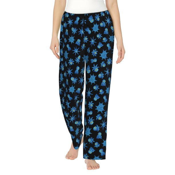 Balery Blue Octopus Pantalones de pijama para mujer, pijamas ultraligeros, pantalones de estar por casa-3X-Large
