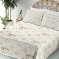 thumbnail image 3 of Ambesonne Emoji Fitted & Top Sheet Set with Shams, Minimalist Floral Faces Art, Eggshell Dark Mustard, 3 of 5
