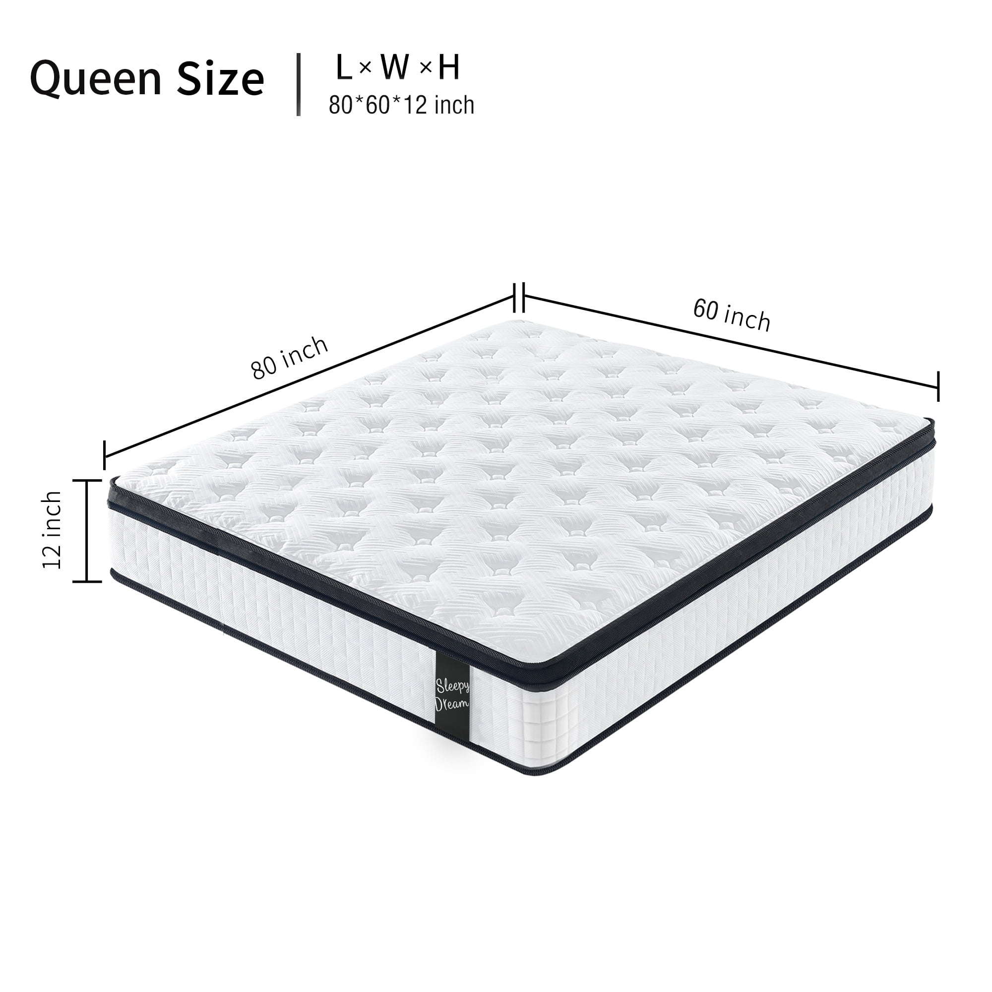 Miniyam Mattress for Adults, 12" Medium Plush Memory Foam with Pocket Springs, Queen