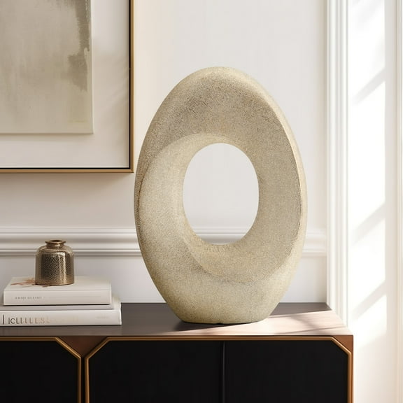 Oval Ceramic Sculpture Figurine for Home and Bathroom Decor - Modern Glam Statue Object for Office and Room Decor - Decorative Ornament for Living Room, Shelf and Coffee Table - 16", Gold & Metallic