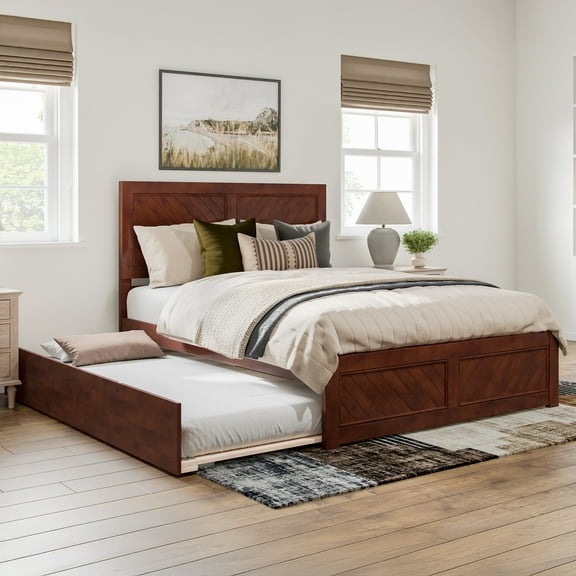 AFI Canyon Walnut Wood Platform Bed with Matching Footboard & TXL Trundle, Queen