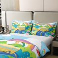 thumbnail image 3 of Cute School Bus 100% Cotton Duvet Cover Full Size,Cartoon Vehicles Soft Comforter Cover,Rainbow Flowers Printed Bedding Set For Bedroom,Blue Yellow Transport Quilt Cover(No Comforter), 3 of 5