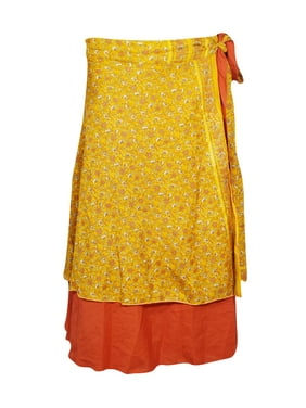 Mogul Womens Magic Wraparound Skirt 2 Layer Printed Reversible Beachwear Resort Wear Cover Up Vintage Sarong Dress