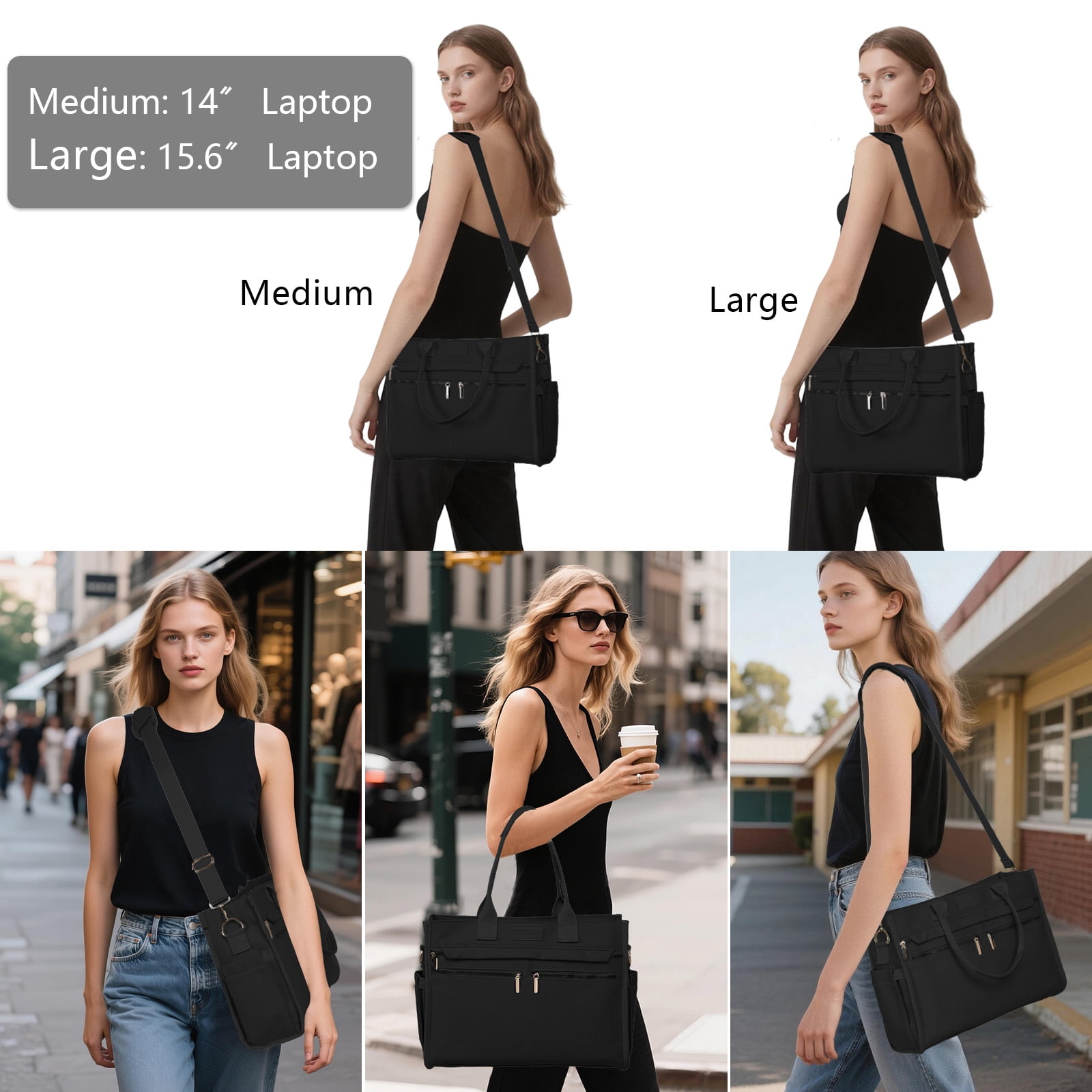 2PCS Women's Large Canvas Tote Bag Set, Multi-Pocket Laptop Shoulder & Crossbody Bag with Zipper and Pouch for Work, Teacher, College, Travel
