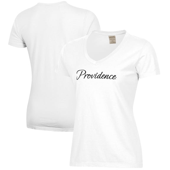 Women's  White Providence Friars Script Logo Comfort Wash V-Neck T-Shirt