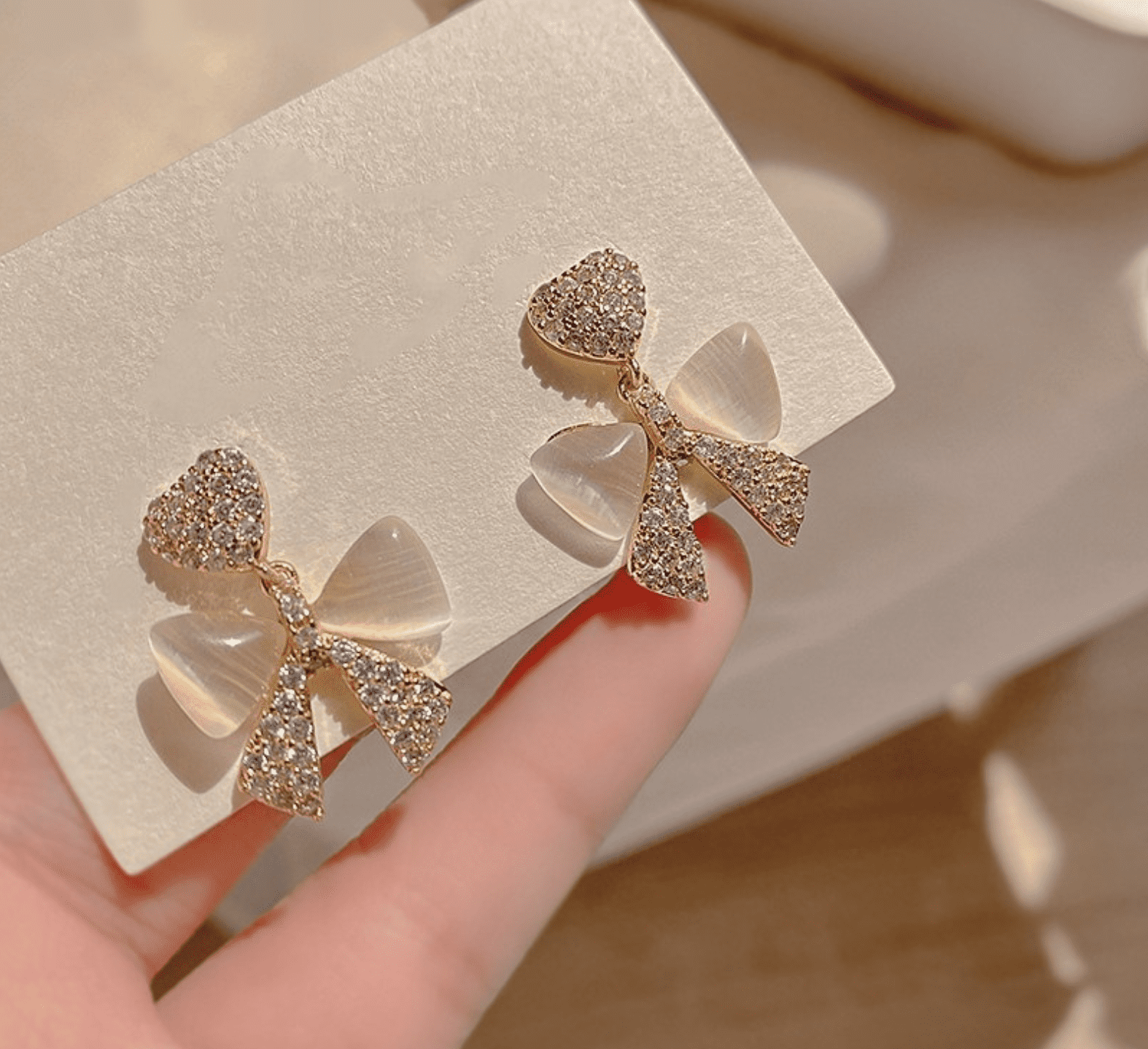 Bow Earrings for Women Rhinestone Bow Dangle Sparkly Crystal